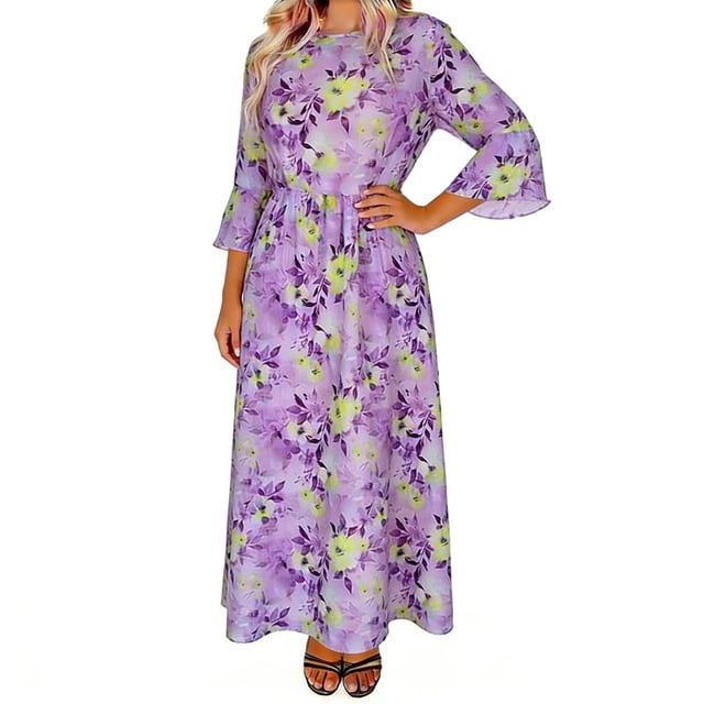 Mujeres Cuello Redondo Vestido Impreso Casual de Manga Corta Ligero Tejido Fluido para el Uso Diario de Primavera Verano