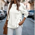 thumbnail image 4 of Ediodpoh Womens Sweatshirts Casual Round Neck Split Hem Button Detail Pullover for Everyday Wear Outing and Light Sports Early Autumn White S, 4 of 7