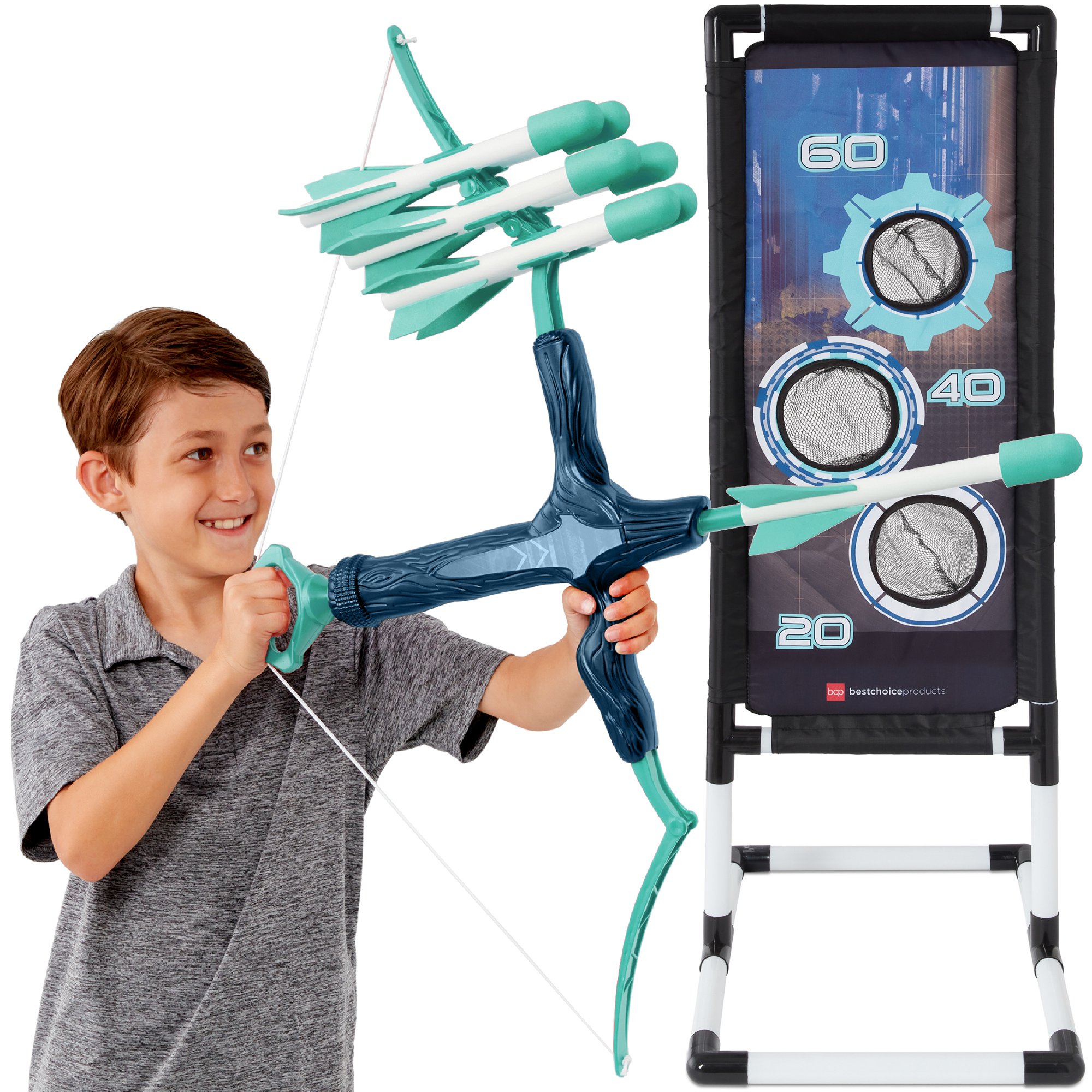 Best Choice Products Kids Bow & Arrow Set, Children's Play Archery Toy w/ Target Stand, 12 Arrows, Quiver - Blue