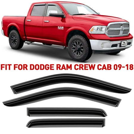 Voron Glass Tape-on Extra Durable Rain Guards for Trucks Dodge RAM 2009-2018 Crew Cab  Window Deflectors  Vent Window Visors  4 Pieces - 100483