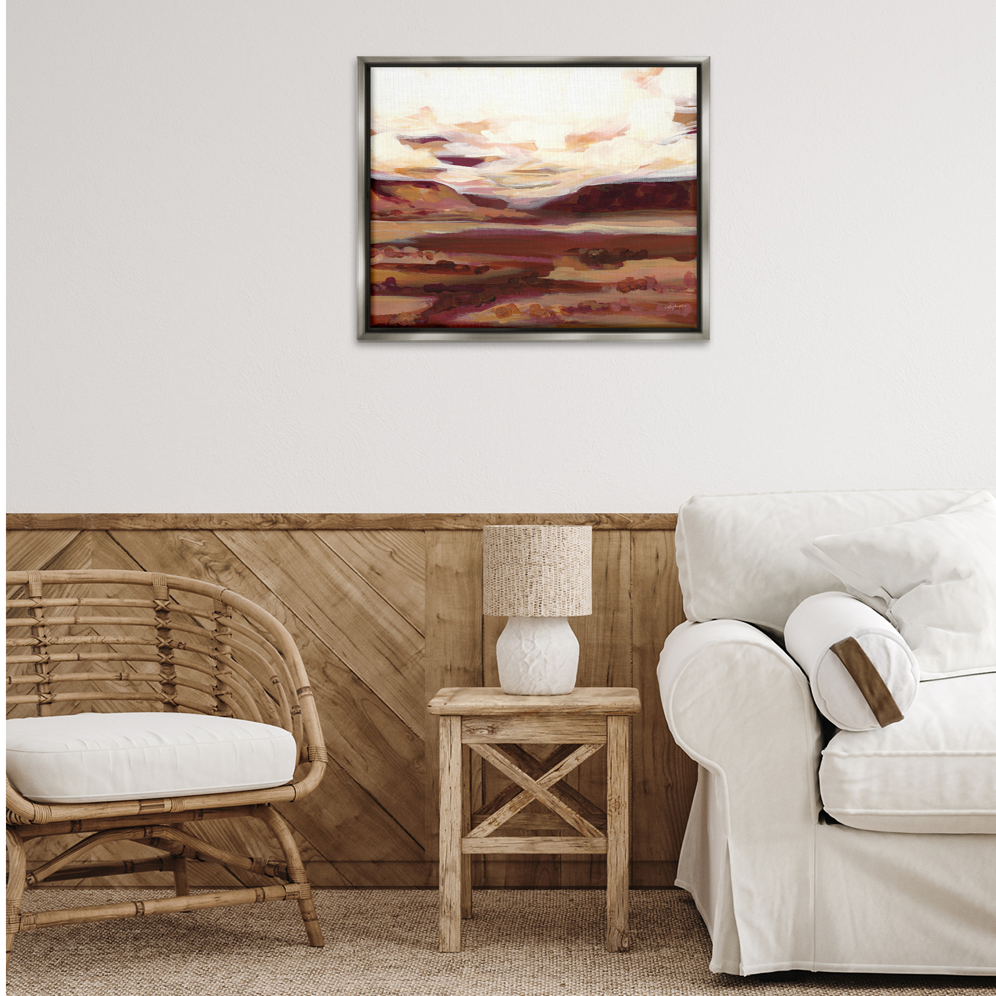 Stupell Industries Canyon Mesa Landscape Landscape Painting Gray Floater Framed Art Print Wall Art, 31 x 25