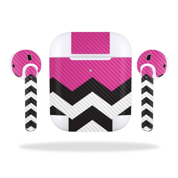 Mightyskins Peau en Fibre de Carbone pour Apple Airpods 2 (2019) - Chevron Rose Vif / Protecteur, Finition Fibre de Carbone Texturée Durable / Facile à Appliquer, Enlever et Changer les Styles / Fabriqué aux États-Unis