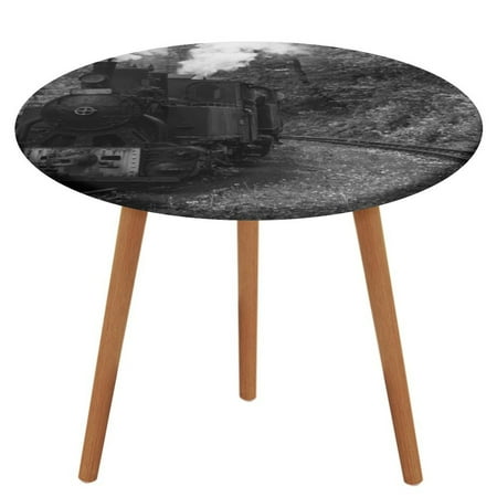 

Bybiment Round Fitted Tablecloth with Elastic Edge Old Steam Locomotive Black White Decorative Tablecloth Table Cover 51 Inch