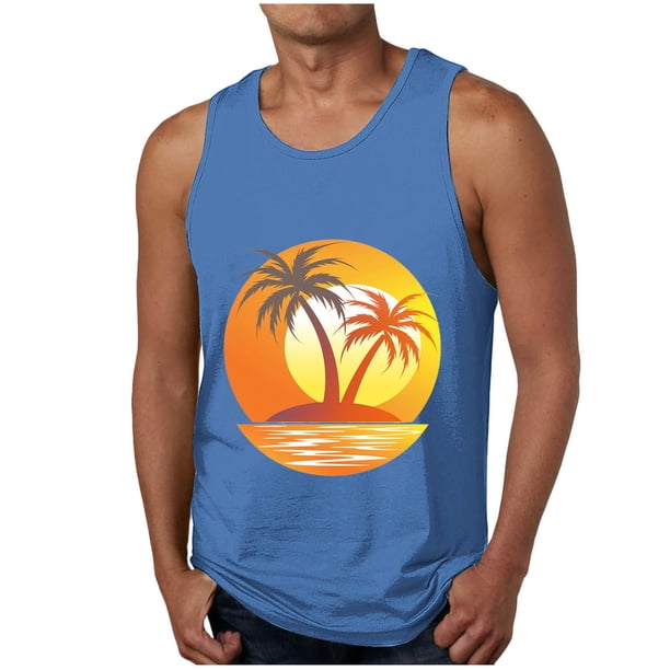 Camiseta sin mangas de cuello redondo para hombre, informal, a la moda, sin mangas, con estampado, blusa deportiva de cuello redondo para hombre