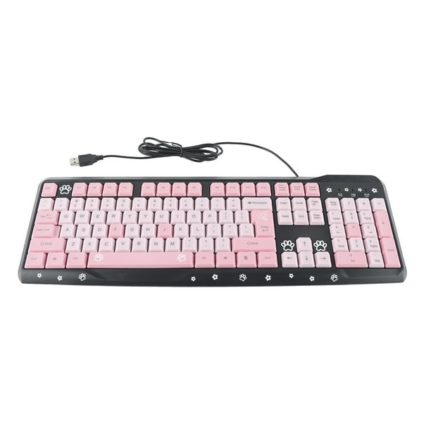 Teclado USB con cable ultrafino de dibujos animados para ordenador portátil de oficina en casa Universal (negro y rosa)
