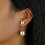 BLOPQ Women's Elegant White Double Faux Pearl Decor Earrings 1 Pair Fashion GIft New-default