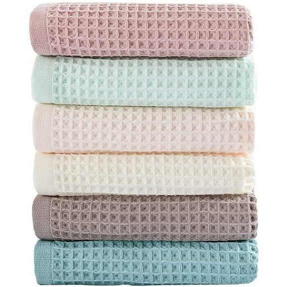 6 Pack Waffle Weave Dish Cloths, 13x13 Inch 100% Cotton Kitchen Towels for Washing Dishes - Super Absorbent, Quick Drying Dish Rags (Mixed Colors)