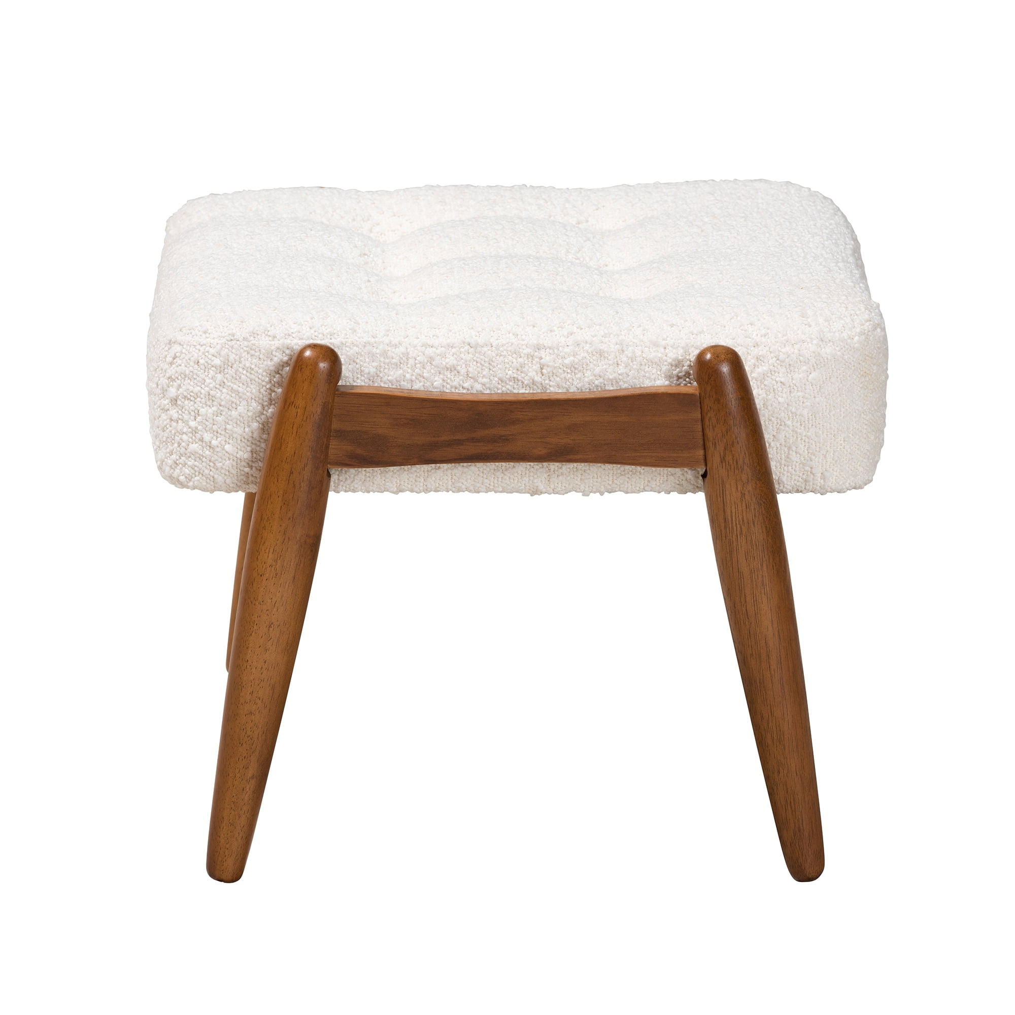Baxton Studio Jeanine Japandi Cream Boucle Fabric and Walnut Brown Finished Rubberwood Ottoman Footstool