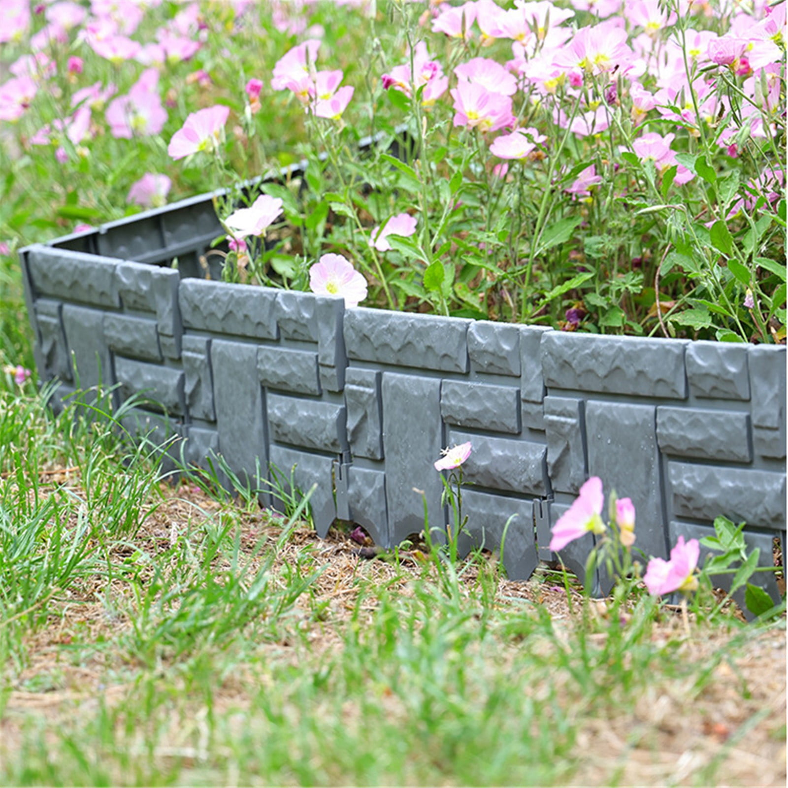 ERTZAE Faux Stone Edging For Landscaping,1Pc Black 10.16X8.66In Stone Brick Garden Edging Border,Decorative Imitation Stone Garden Fence,Plastic Rocks For Landscaping,Artificial Stone Edging