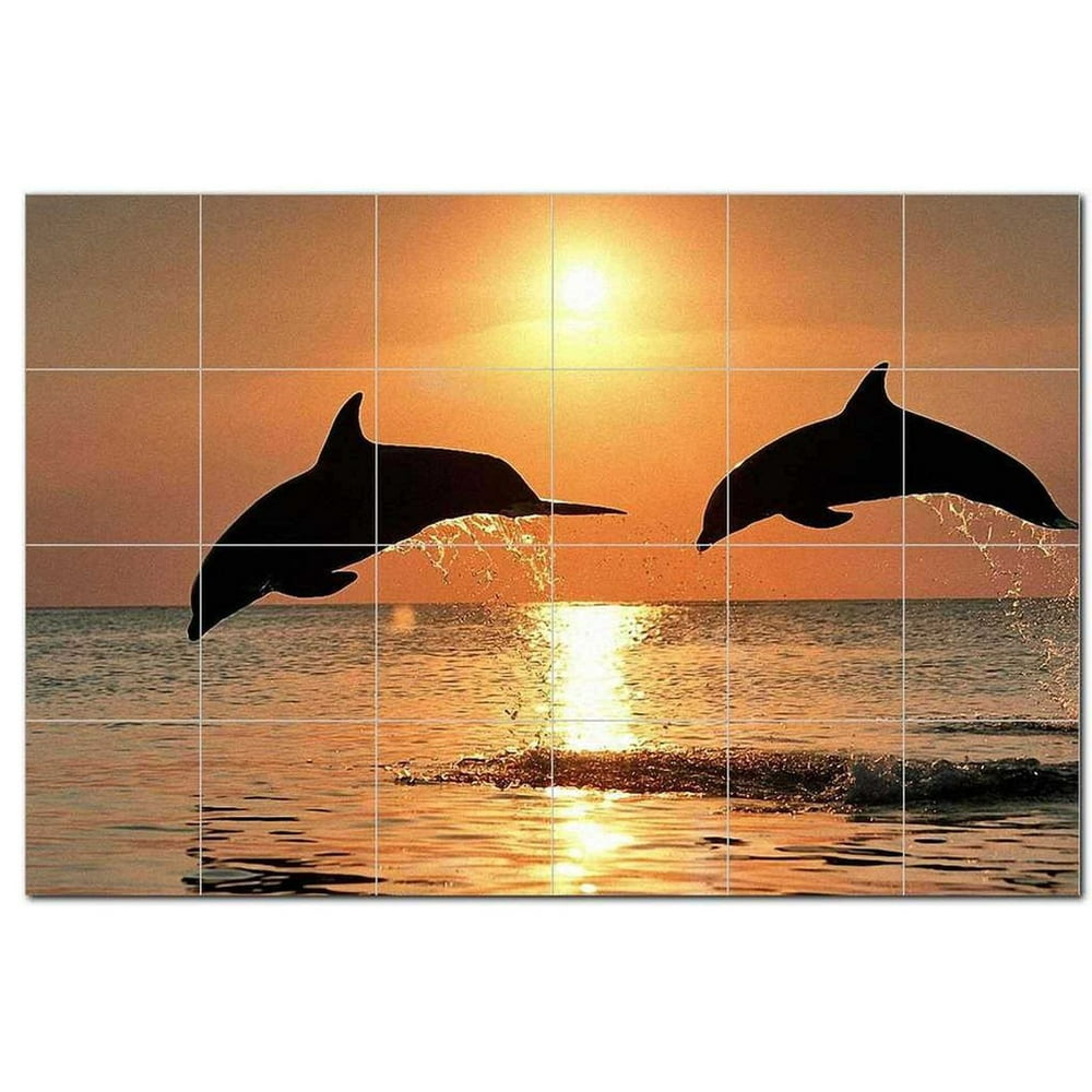 Dolphin Ceramic Tile Mural Kitchen Backsplash Bathroom Shower, 402794XL64