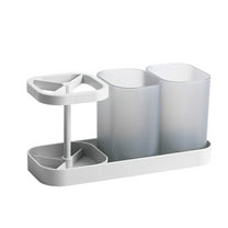 Huayishang Bathroom Shelf Plastic Toothbrush Rack Set Bathroom Toilet Supplies Punch-Free with Mouthwash Cup Gray, Kitchen Essentials Clearance Sale Grey