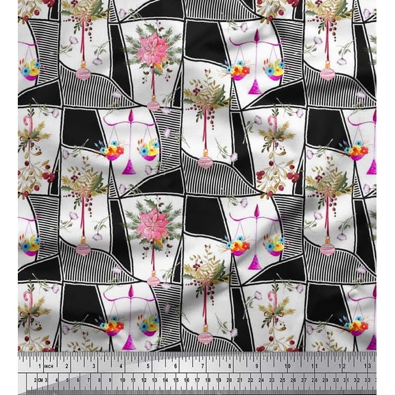 Soimoi Cotton Duck Fabric Leaves & Flower Floral Print Fabric by The Yard 42 Inch Wide