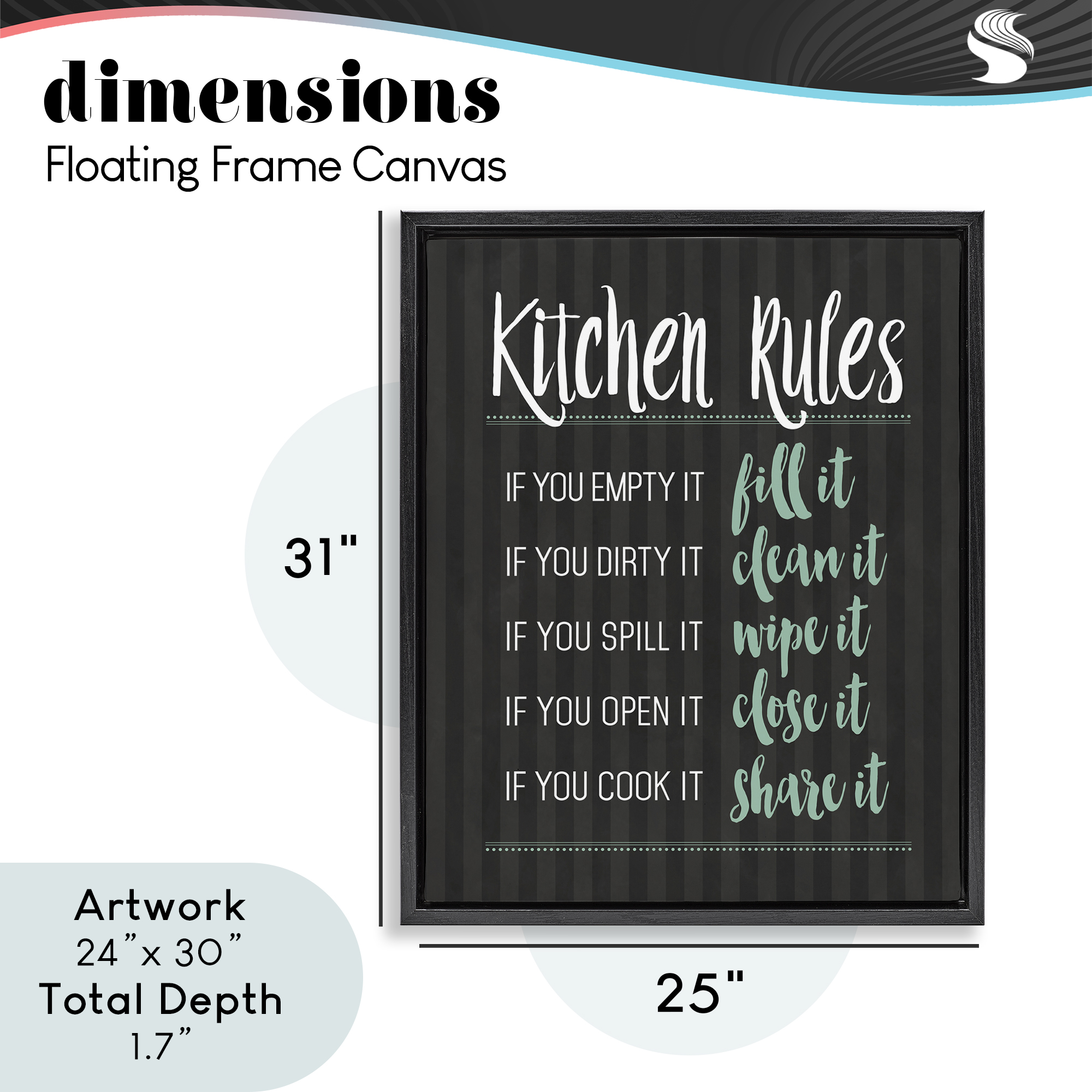 Kitchen Rules Black & Green Black Framed Floater Canvas Wall Art, design by Lettered and Lined