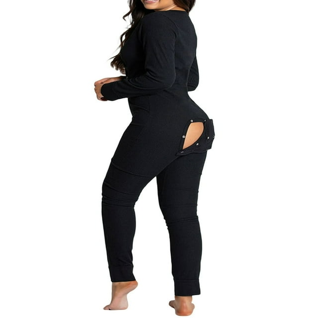 Pyjama à Rabat pour Femmes Boutonné devant Combinaison Adulte une Pièce Vêtements de Nuit