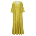 thumbnail image 4 of Sakmal Dresses for Women Elegant Asymmetrical Pleated Floral Yellow Oversized Short Sleeve Maxi Shift Dress, 4 of 6