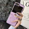 thumbnail image 2 of Designed for Samsung Galaxy Z Flip 6 Magnetic Phone Case,360°Rotatable Finger Ring Kickstand,Compatible with Mag-safe,PU Leather Shockproof Durable Anti-Scratch Phone Case,Purple, 2 of 17