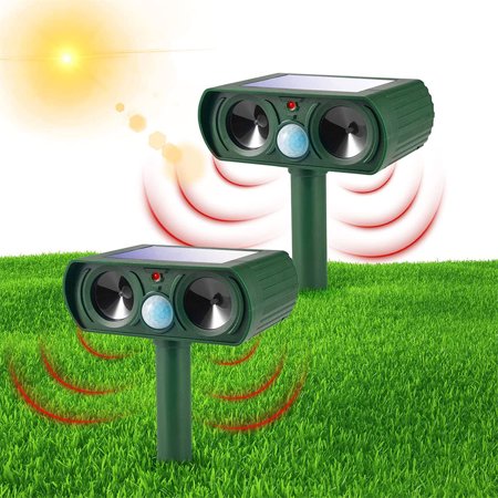 KingFurt 2Pcs Ultrasonic Solar Animal Repeller for Mice Deer Squirrel Raccoon Skunk Rat on Farm Garden