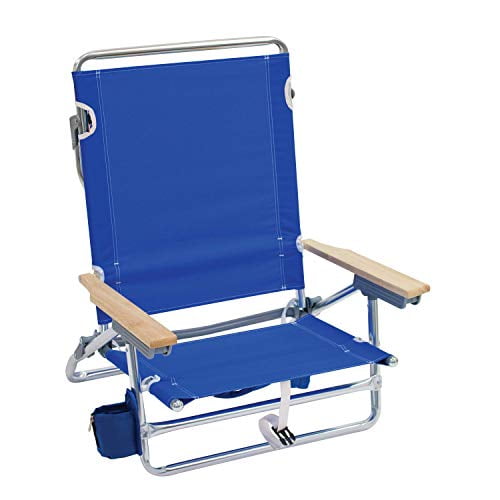 Rio Brands 5 Position Classic Lay Flat Beach Chair with Backpack Straps, Blue, 8.5&quot;