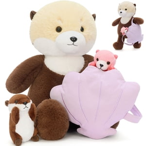 Tezituor Sea Otter Family 4-Piece Plush Set with Shell Backpack