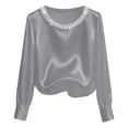 thumbnail image 6 of Lkhaha Womens Tees Tops Elegant Solid Long Sleeve Satin Finish Pearl Embellishment Workout Clothes Light Purple 2XL, 6 of 7