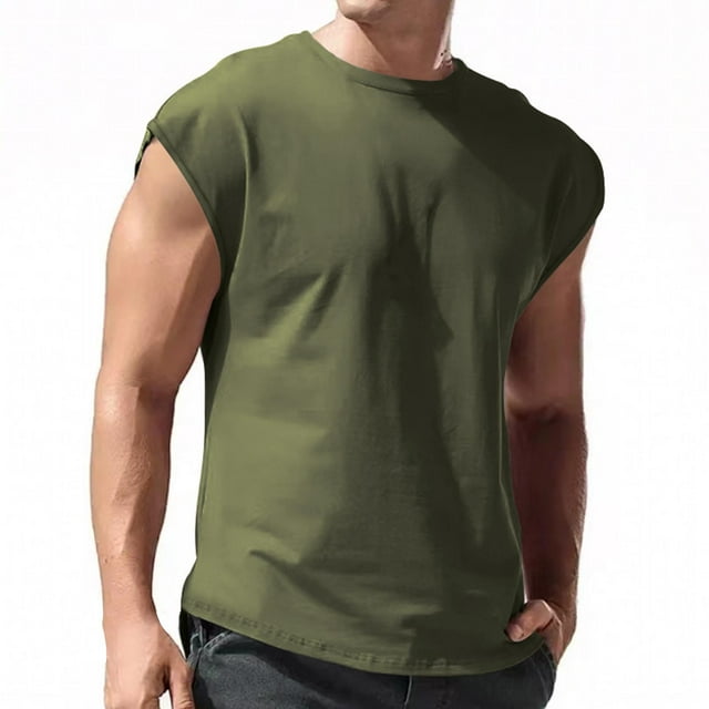 Men'S Breathable Sleeveless T Shirt Tops Slim Fashion Summer Round Neck Short Sleeve
