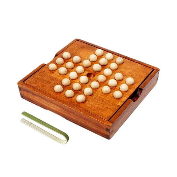 Peg Solitaire Board Game Solo Board Game Tabletop Decor Teens Educational Family Game Wooden Solitaire Game Strategy Board Game