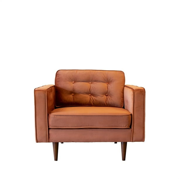 Harriet Mid Century Modern Pillow Back Velvet Upholstered Armchair In Orange Com Velvet Upholstered Armchair In Orange, Burnt Orange Living Room Chairs