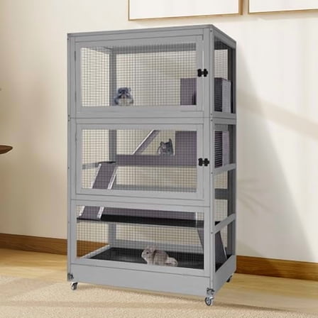 Large Ferret Cage, Chinchilla Cage with Bite-Resistant Frame, Slide-Out Tray, Lockable Casters, Four-Story Critter Nation Cage for Small Animal