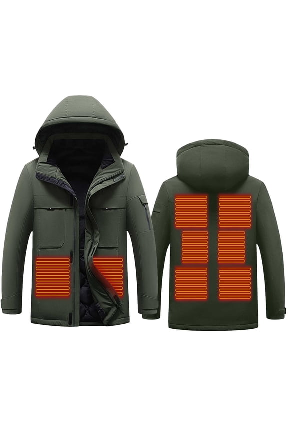 Plus Size Heated Coat for Women and Men, Electric Heating Jacket Hooded Coat Insulated Apparel, Front and Back with 9 Heating Area, 3 Modes of Heating, Washable, Winter Clearance Sale