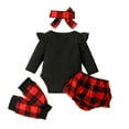 thumbnail image 2 of Newborn Baby Girls Clothes Baby Girl My 1st Christmas Elk Ruffle Romper + Plaid Skirt + Leg Warmers + Headband 4Pcs Outfits Long Sleeve Xmas Skirt Set, 2 of 9