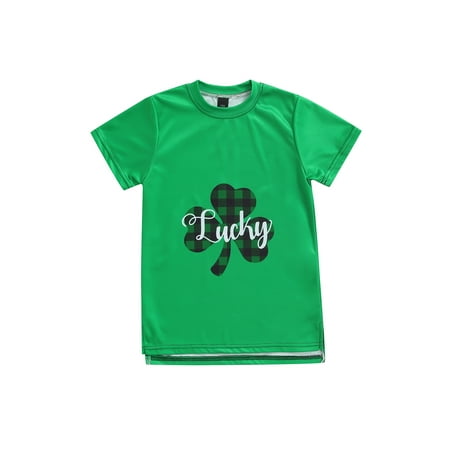 

SAYOO Kid Girl Short Sleeve Dress Clover/Cartoon Printed Round Neck Loose Fit Dress Casual Simple One-Piece Clothes