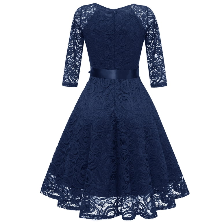 qolati Women's 50s Vintage Cocktail Dress Elegant Floral Satin Formal Prom  Dress Vintage Lace Dress Swing Evening Dress - Walmart.com