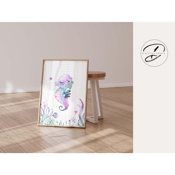 Baby Girl Nursery Wall Art, Under The Sea Wall Art, Seahorse Print, Girls Bedroom Decor, Floral Nursery Print, Girls Bedroom Decor Home Decor #165, Unframed Poster Size 8x12