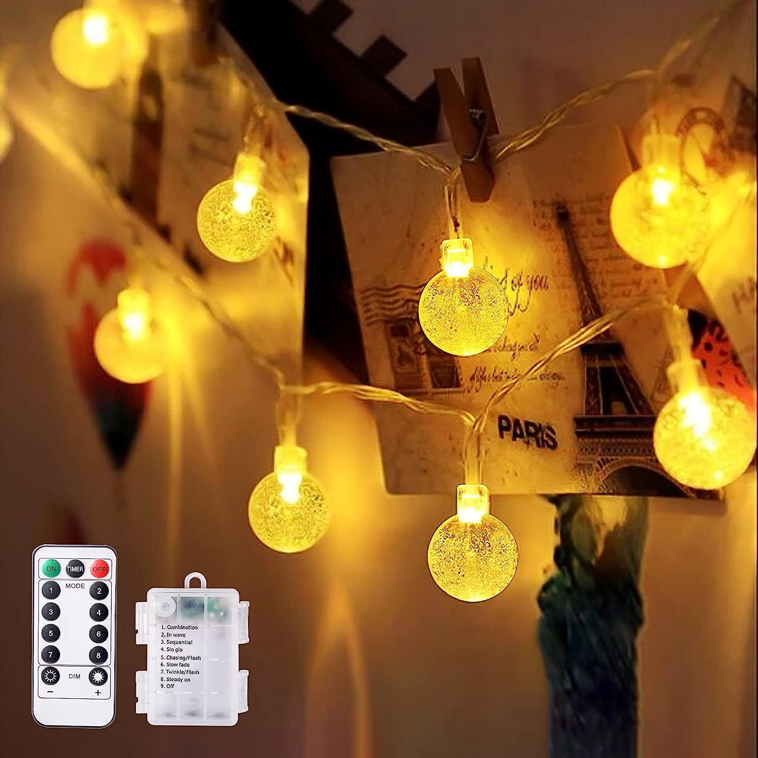 Guirlande Lumineuse à Piles 5 Mètres 50 LED - 8 Modes, Télécommande, Minuterie, étanche IP65, Pour Intérieur/extérieur