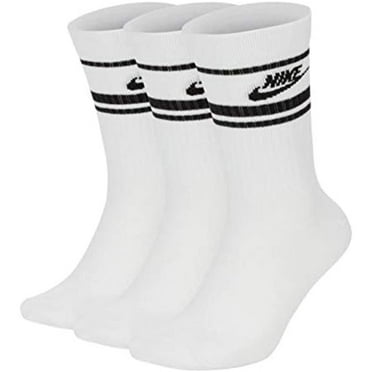 Nike Men`s Everyday Essential Crew Socks 3 Pack Unisex  (White/Black, Large)
