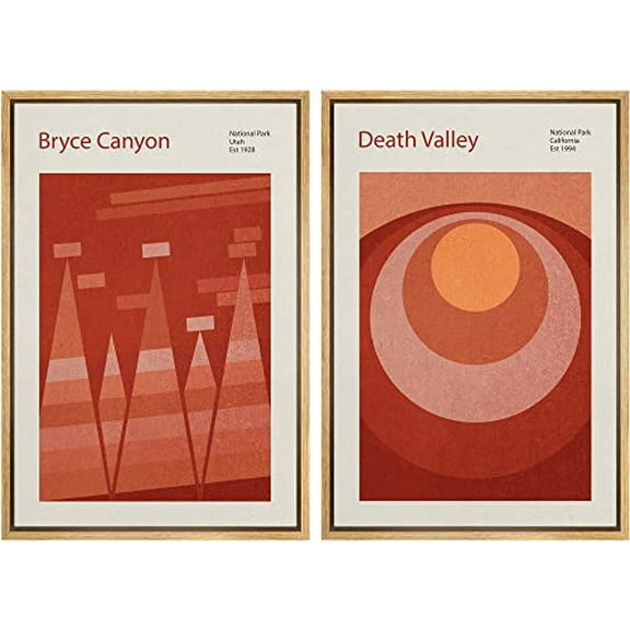IDEA4WALL Framed Canvas Print Wall Art Set Geometric Bruce Canyon Death Valley National Park Abstract Shapes Illustrations Modern Decorative for Living Room, Bedroom, Office - 24"x36"x2 Nat