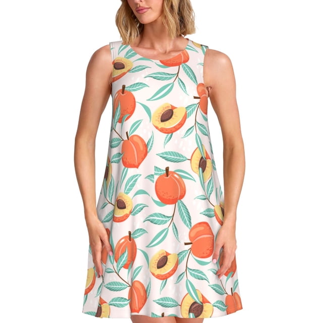 Easygdp Peach para Vestido Transpirable de Mujer, Vestido Suelto de Manga Corta con Pliegues y Bolsillos para el Verano