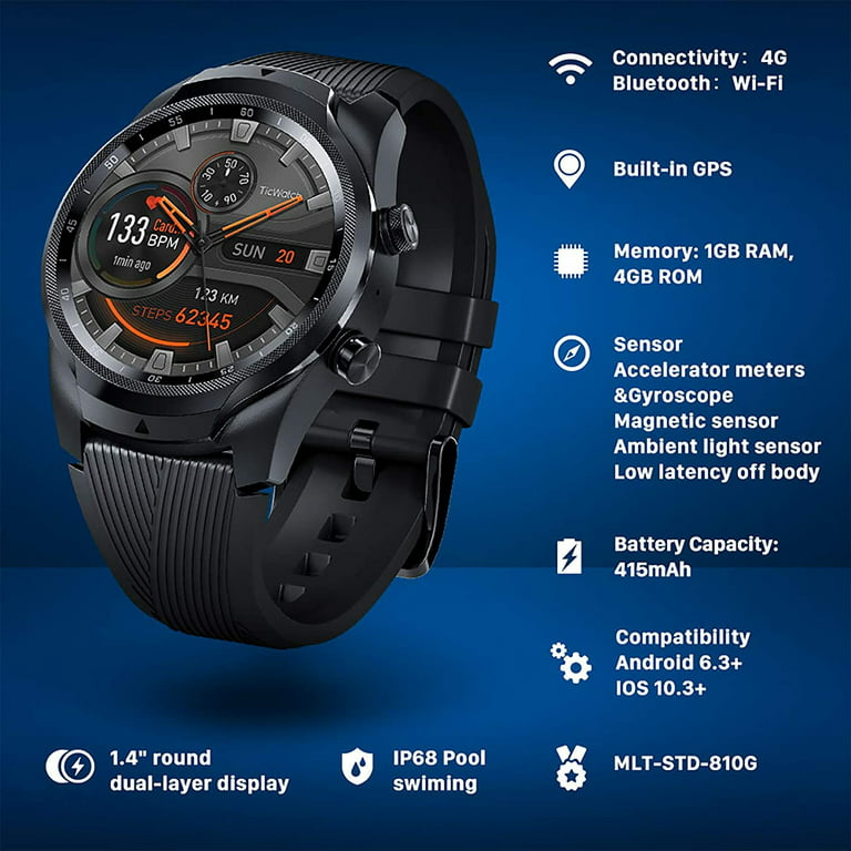 TicWatch Pro 4G LTE Cellular Smartwatch GPS NFC Wear OS by Google