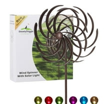Steady Doggie Solar Wind Spinner Willow Leaves - 6.3 ft LED Lighting Solar Powered Metal Spinner for Yard and Garden Decor - Outdoor Kinetic Wind Sculpture for Lawn with 360° Swivel Design