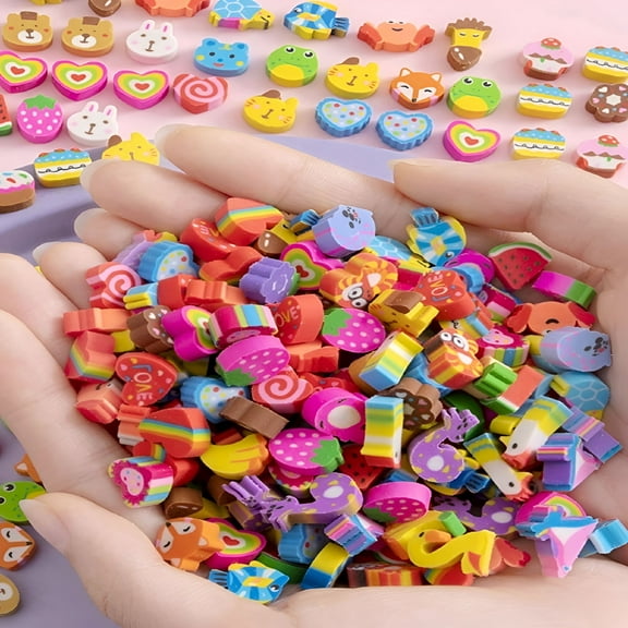 CCOCC 2026 New 60Pcs/Set Random Style Bagged Cartoon Fruit Animal Heart Shaped Mini Erasers 30Pcs/Bag Creative Stationery Set