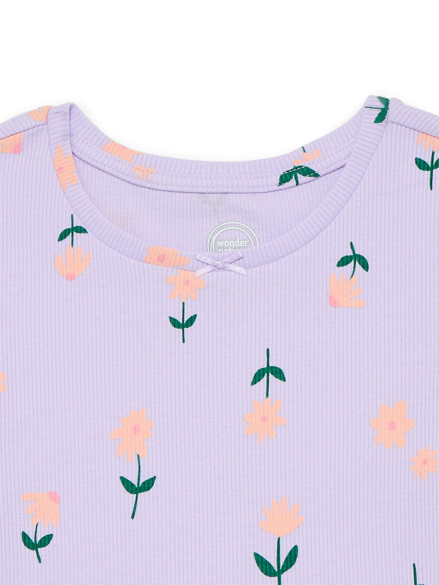 Wonder Nation Girls Printed Rib Tee with Short Sleeves, Sizes 4-10