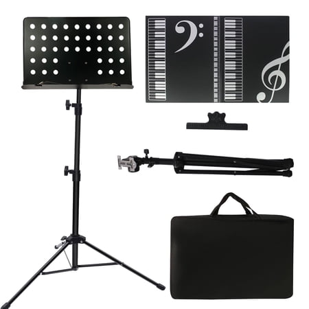 Music Stand Sheet Music Stand Folding Metal Portable Adjustable Stand for Sheet Music with Carrying Bag Music Folder and Clip Design2