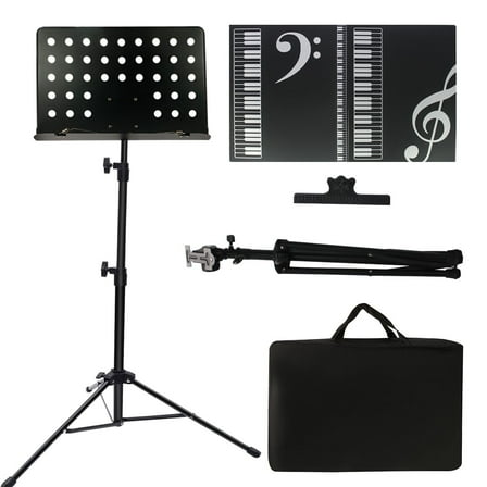 Music Stand Sheet Music Stand Folding Metal Portable Adjustable Stand for Sheet Music with Carrying Bag Music Folder and Clip Design2