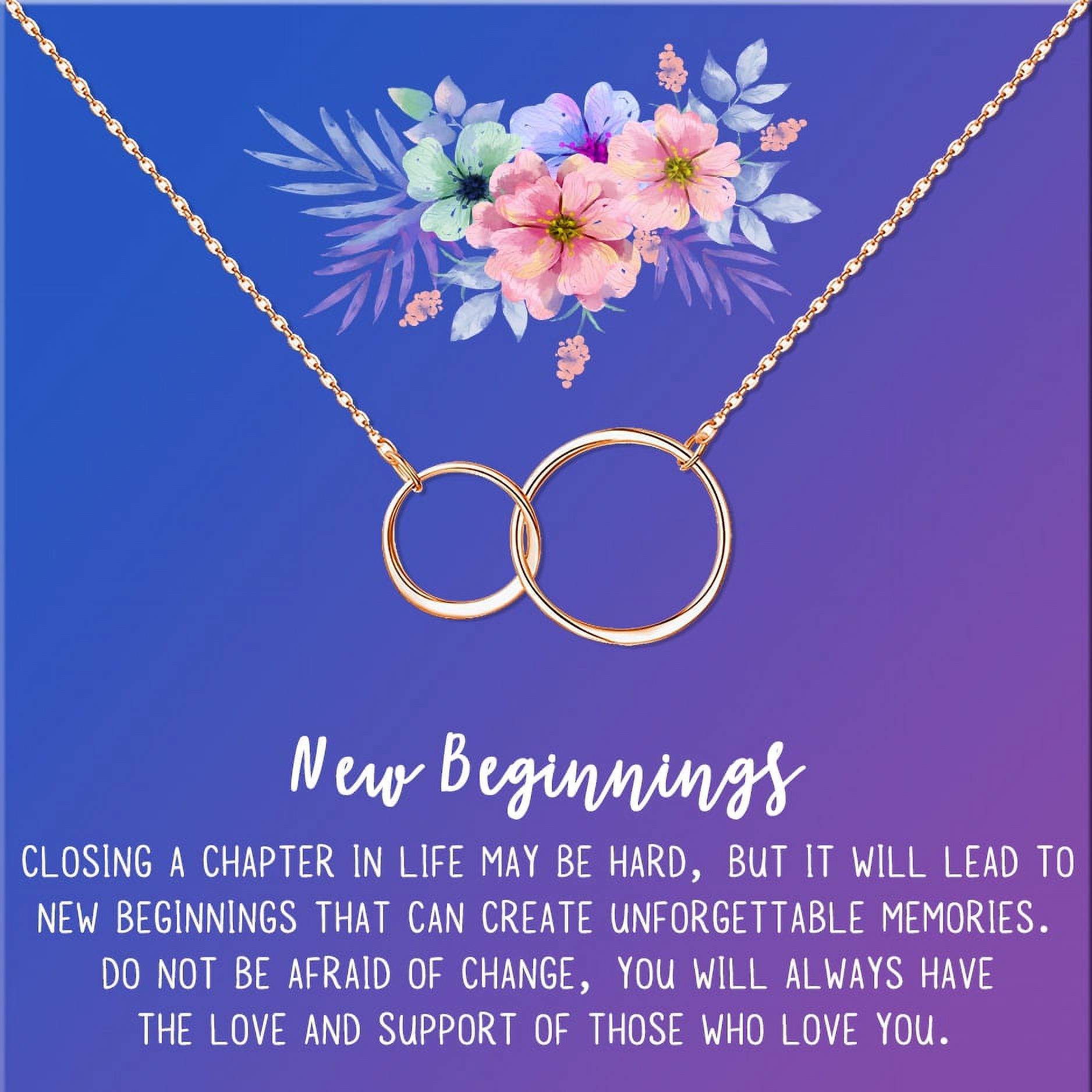 Anavia New Beginnings Gift Card for Her, New Job Gift, New Relationship Gift Card, Cheer up Gift Necklace, Encouragement Gift for Daughter-[Rose Gold Infinity Double Ring, Blue-Purple Gift Card]