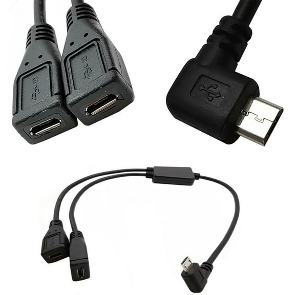 Micro USB 5 Pin Y Splitter Cable, Left Right Angle, Charger, Data Cord