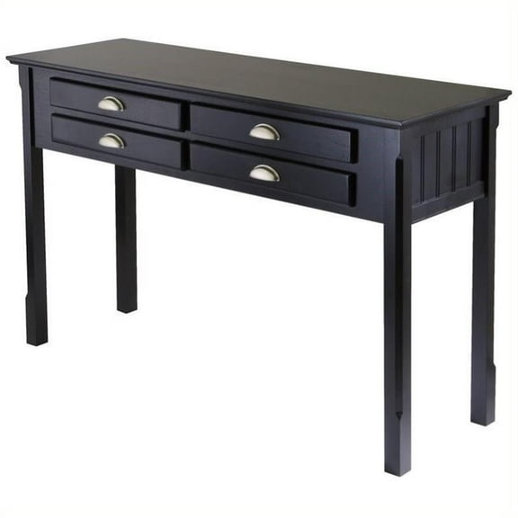 Pemberly Row 4-Drawer Transitional Solid Wood Console Table in Black