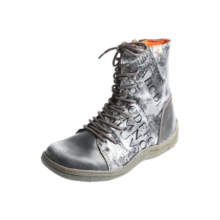 

TMA EYES Women s Leather Ankle Boots Lace-Up Patchwork Letter Printing Leather Boots for Women