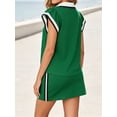 thumbnail image 6 of Women Color Block 2 Pieces Set Cap Sleeve V Neck Polo Tiops and Tennis Skirt Outfit Sets, 6 of 7