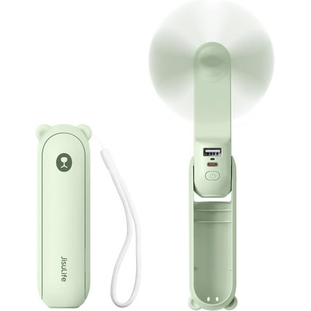MINGHON Handheld Mini Fan, 3 IN 1 Hand Fan, USB Rechargeable Small Pocket Fan [12-19 Working Hours] with Power Bank, Flashlight, Portable Fan for Travel/Summer/Concerts/Lash, Gifts for Women(Green)
