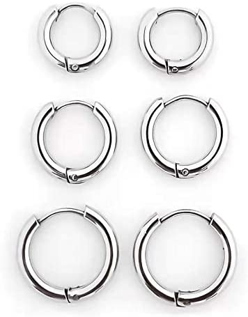 BODYA Hoop Earrings for Men Women 316L Stainless Steel 8mm/10mm/12mm/14mm/16mm/18mm/20mm Cartilage Helix Huggie Hoop Earrings 